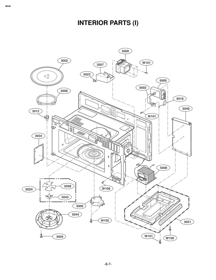 INTERIOR PARTS I Diagram and Parts List for LMV2053ST  LG Microwave
