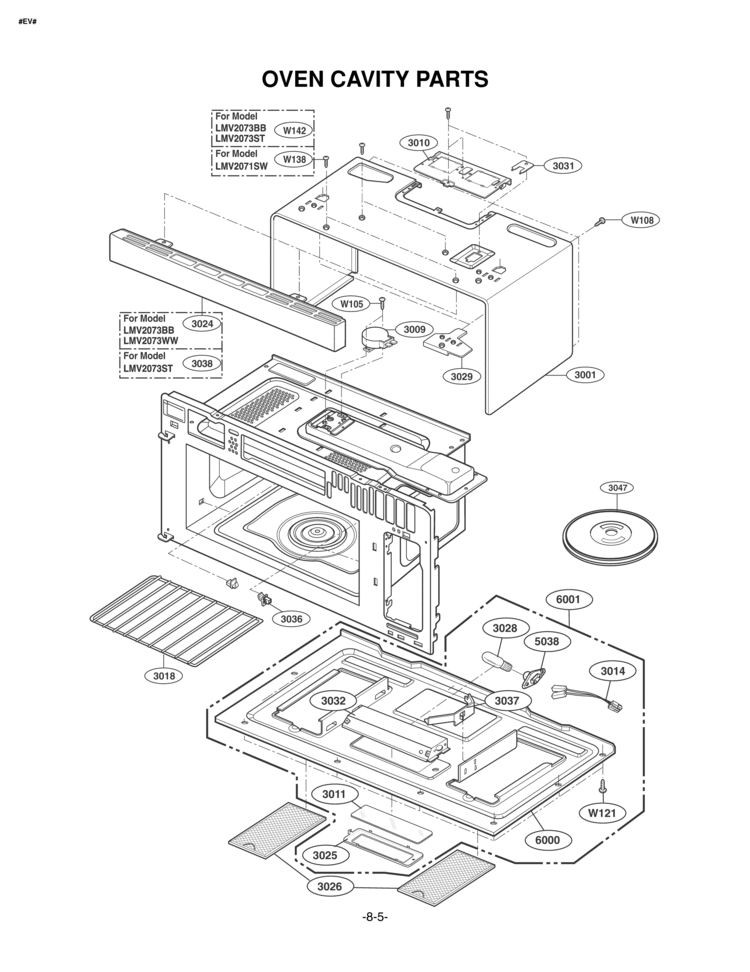 OVEN CAVITY PARTS Diagram and Parts List for LMV2073WW LMV2073WW/01 LG Microwave