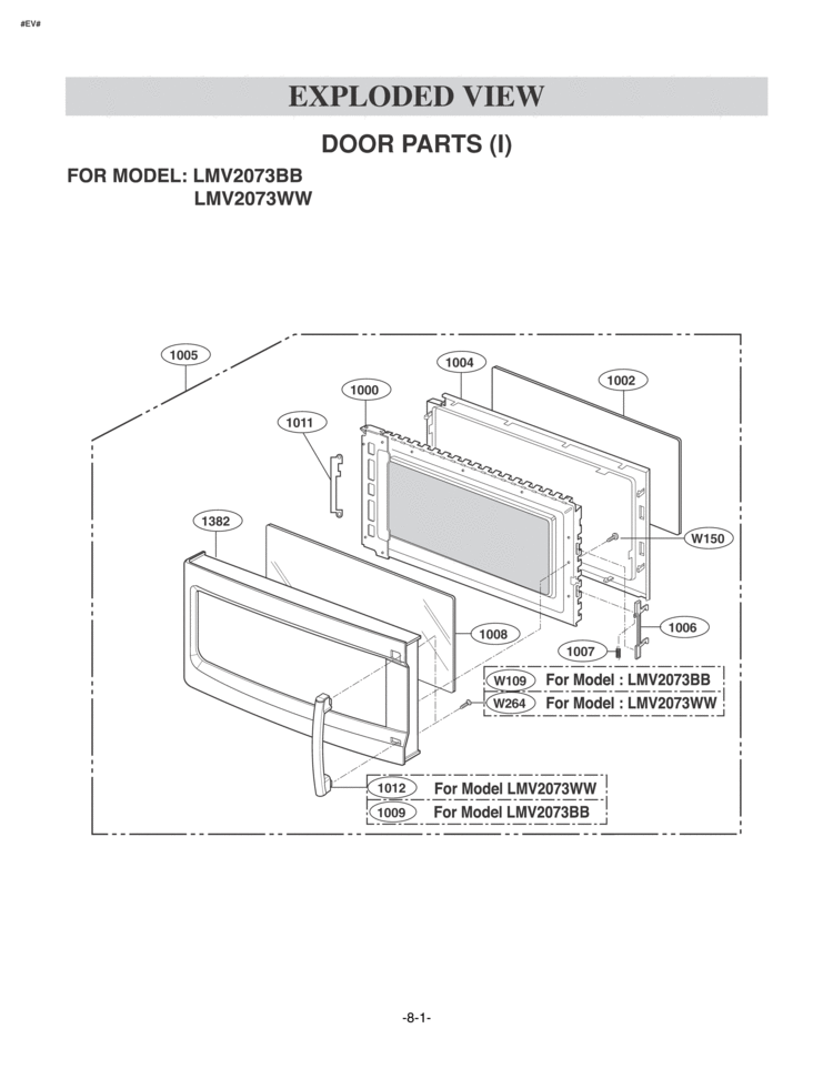 EXPLODED VIEW DOOR PARTS I Diagram and Parts List for LMV2073BB  LG Microwave