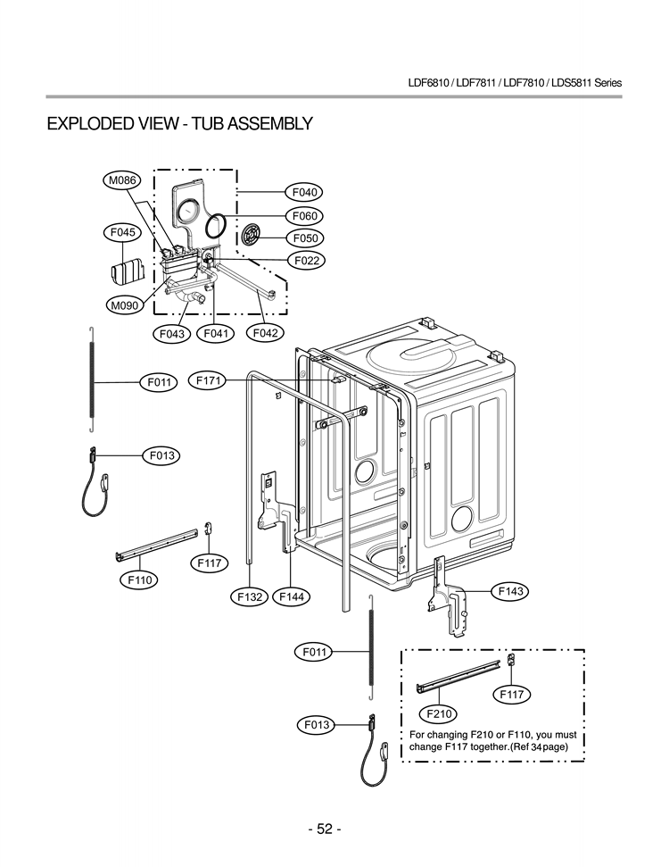 EXPLODED VIEW  TUB ASSEMBLY Diagram and Parts List for LDS5811ST LDS5811ST /01 LG Dishwasher