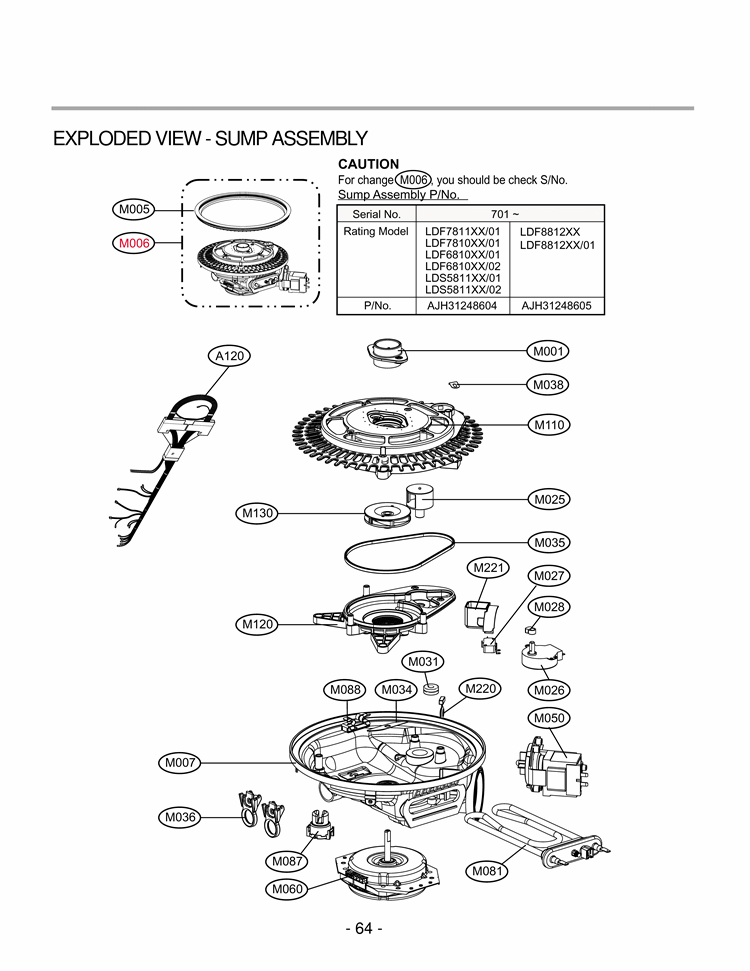 EXPLODED VIEW  SUMP ASSEMBLY Diagram and Parts List for LDS5811ST LDS5811ST /01 LG Dishwasher