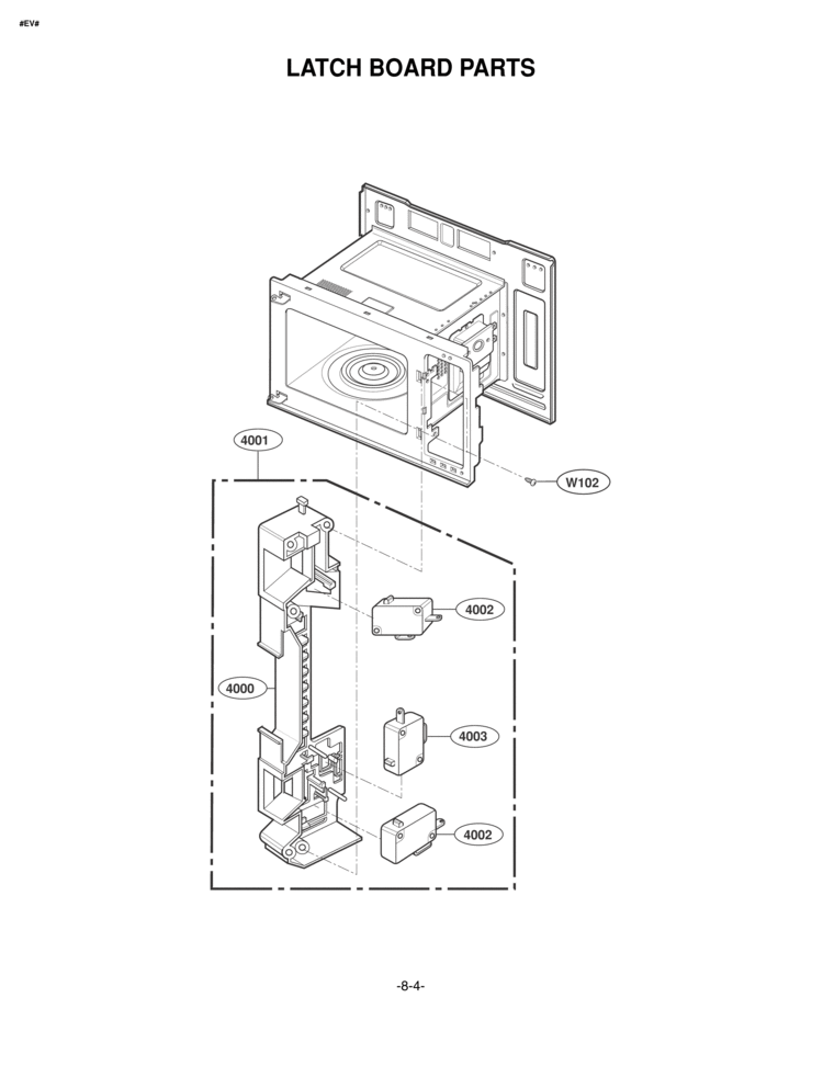 LATCH BOARD PARTS Diagram and Parts List for LMV1314B LMV1314B/01 LG Microwave