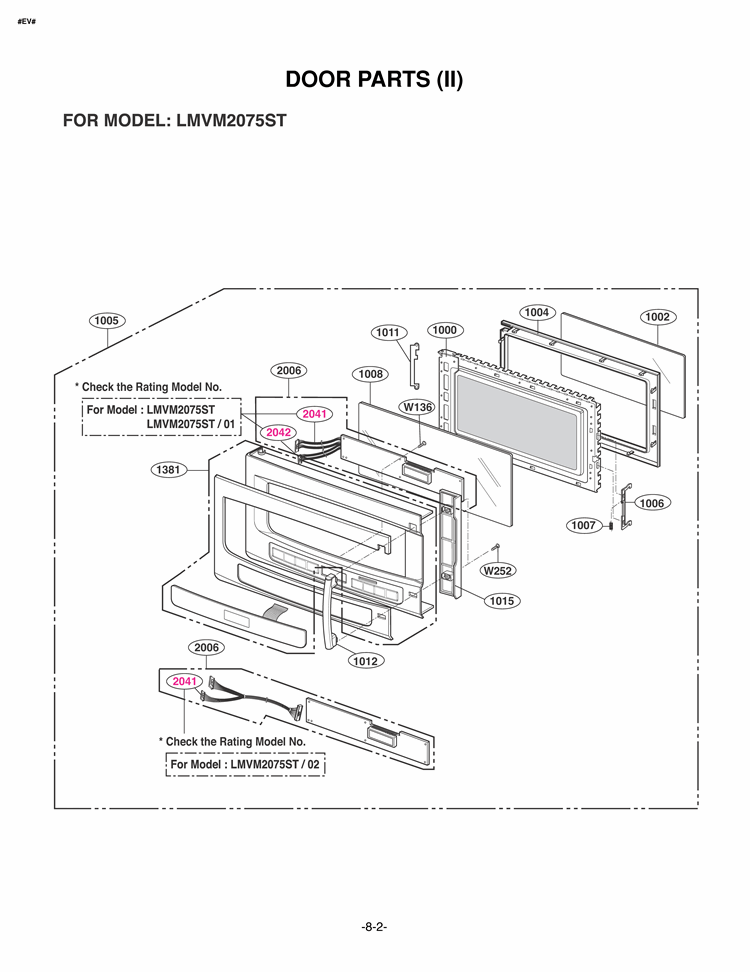 DOOR PARTS II Diagram and Parts List for LMVM2075ST ASBELGA LG Microwave