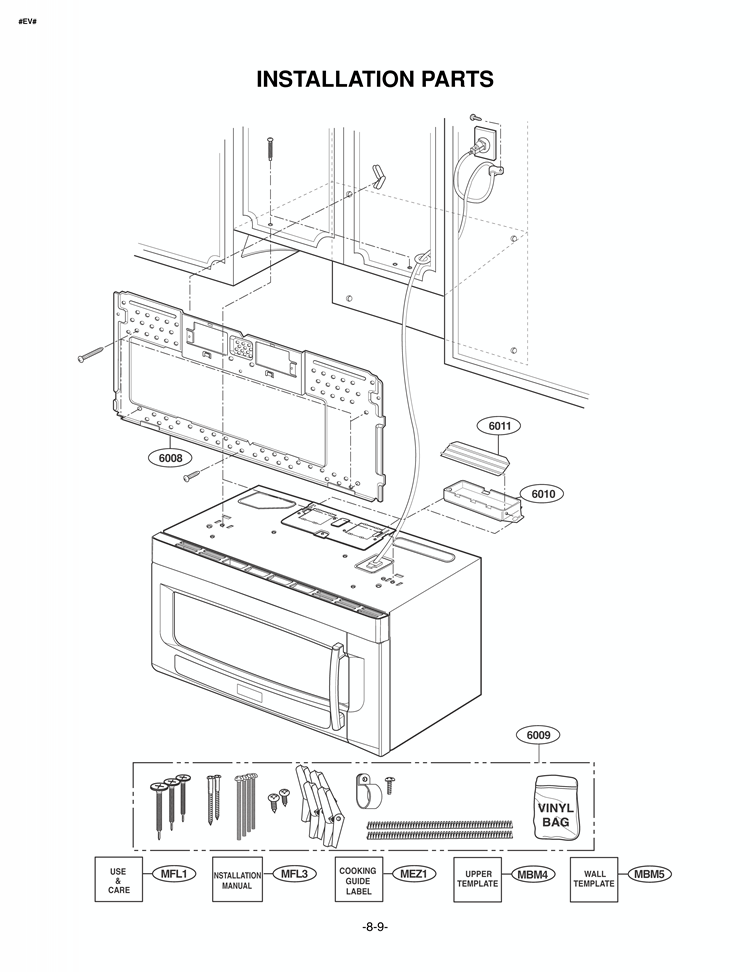 INSTALLATION PARTS USE & CARE Diagram and Parts List for LMVM2075ST ASBELGA LG Microwave