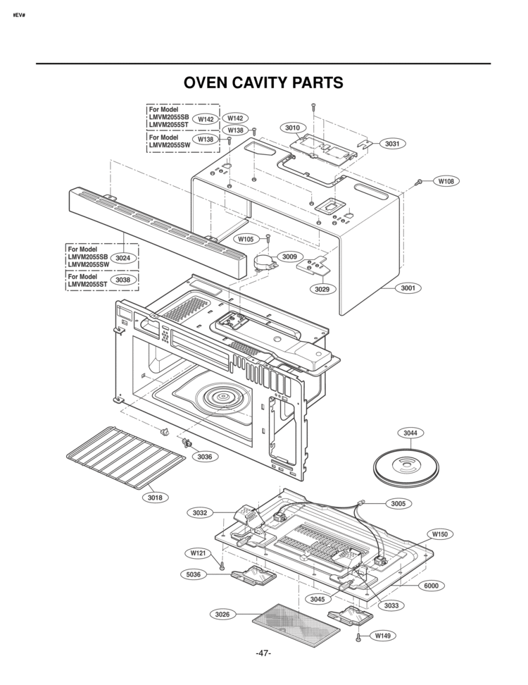 OVEN CAVITY PARTS Diagram and Parts List for LMVM2055ST  LG Microwave