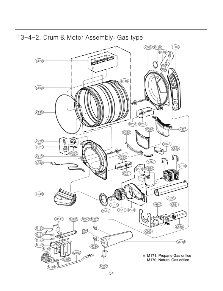 Drum & Motor Assembly Diagram and Parts List for 48231010030 DLGX2802R LG Dryer