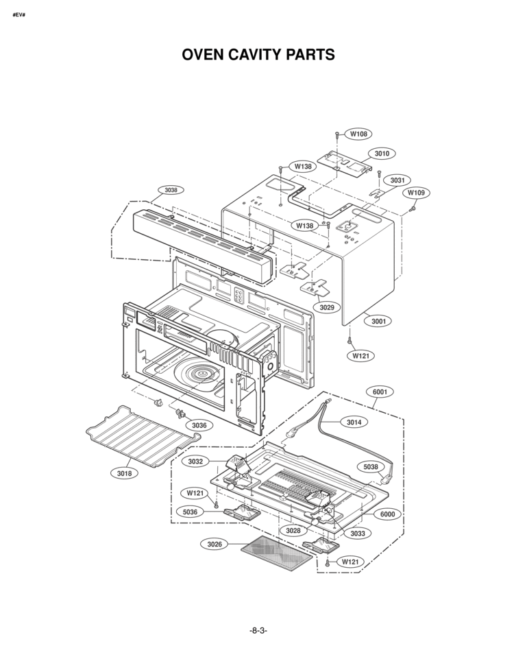 OVEN CAVITY PARTS Diagram and Parts List for LMV1976ST  LG Microwave