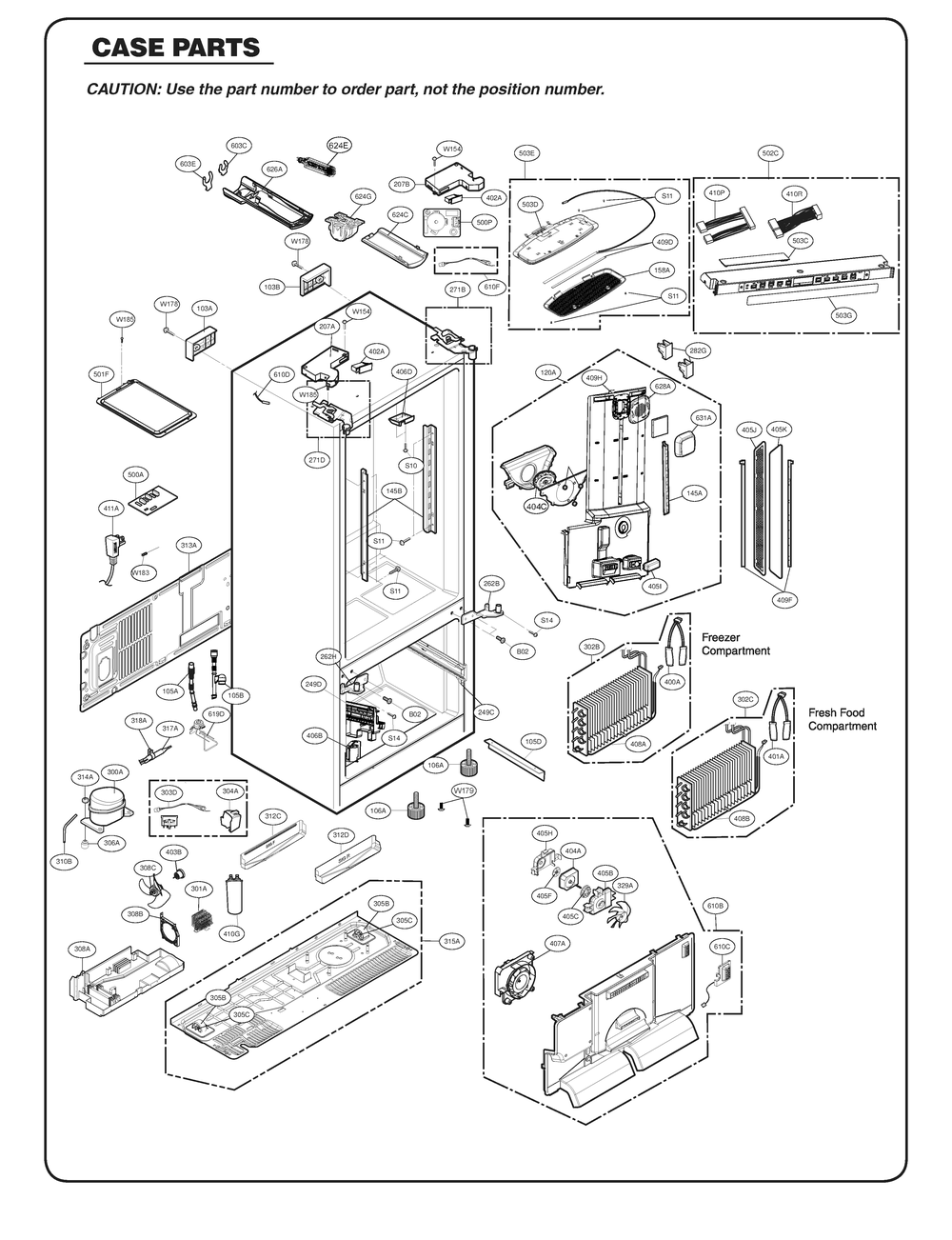 Case Parts Diagram and Parts List for GR-L318LQTM ASWCSE2 LG Refrigerator