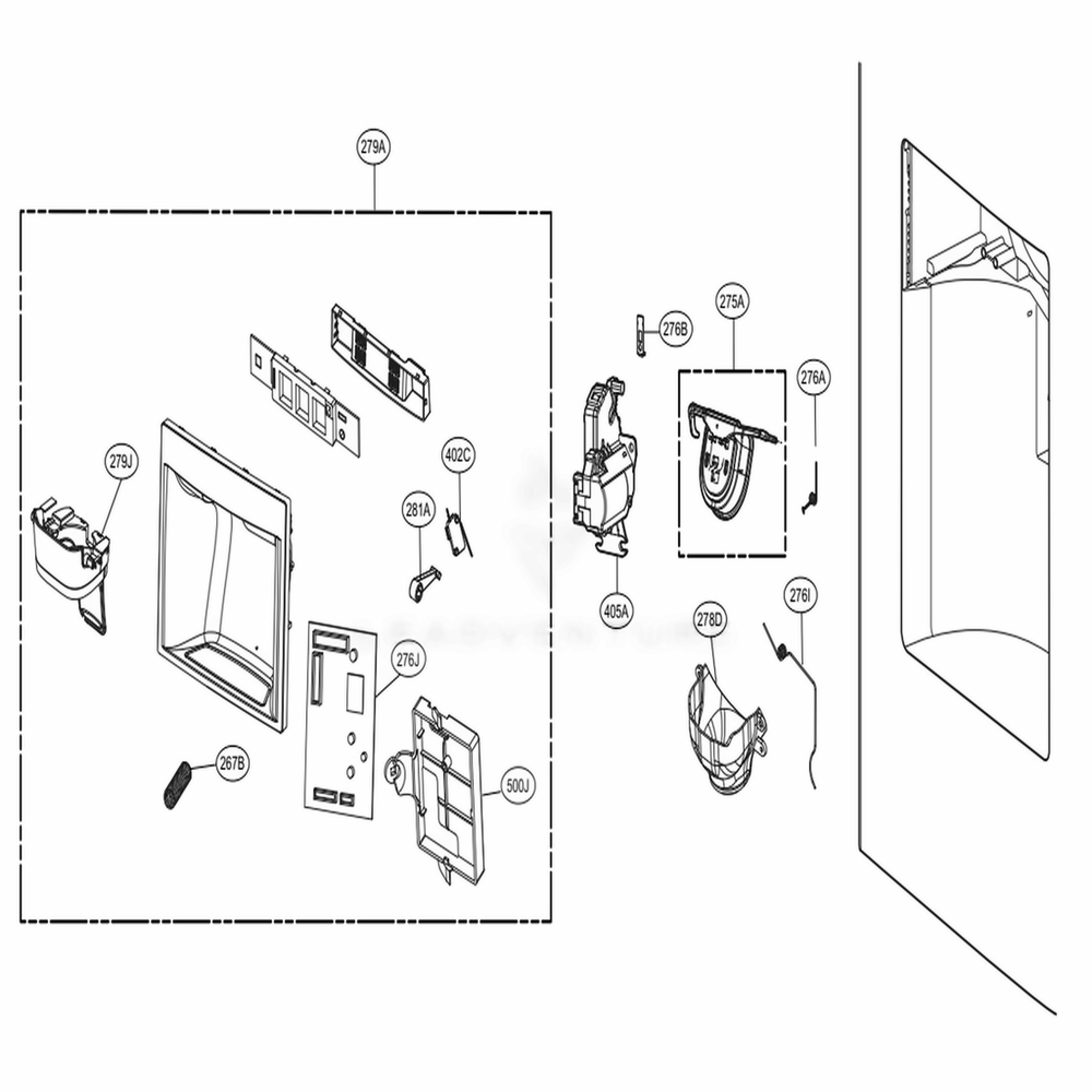 Dispenser Parts Diagram and Parts List for 75053 ASTCSE0 LG Refrigerator