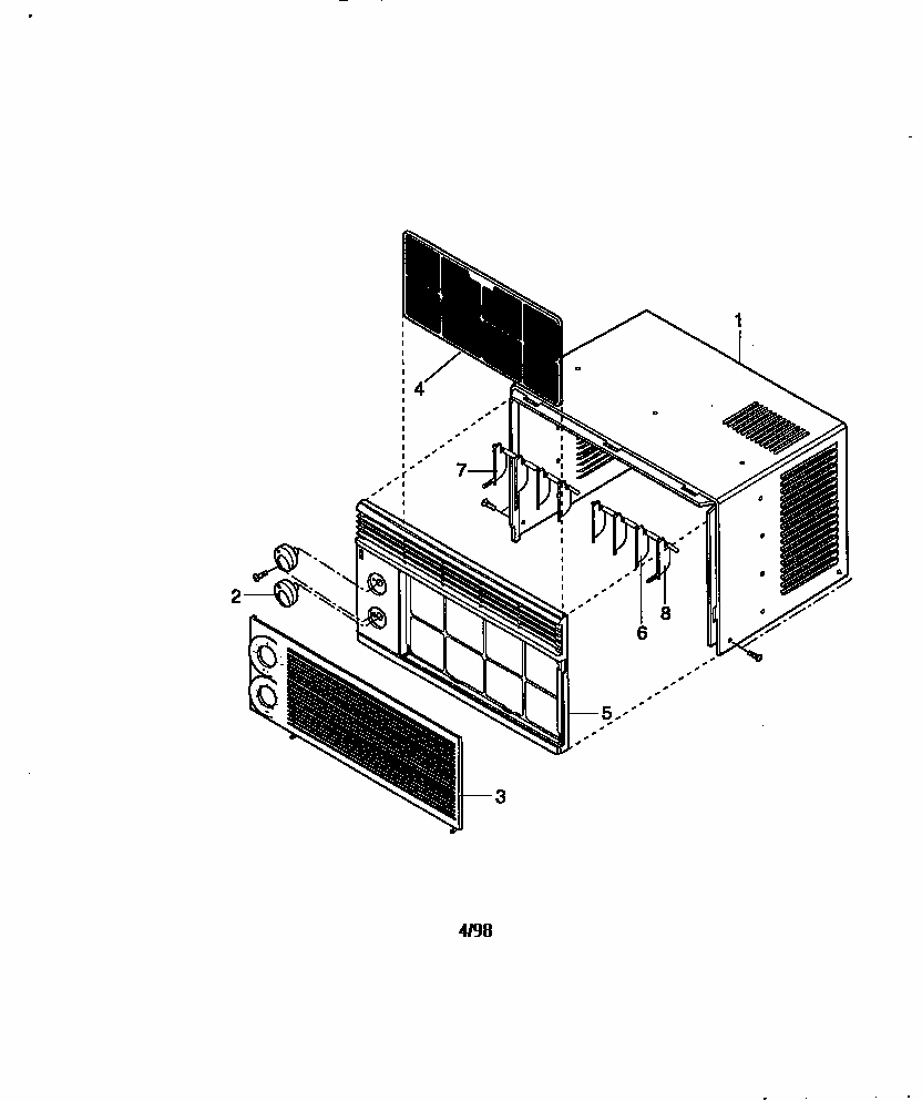 Cabinet And Front Grille Assembly Diagram and Parts List for 58078053890  Kenmore Air Conditioner