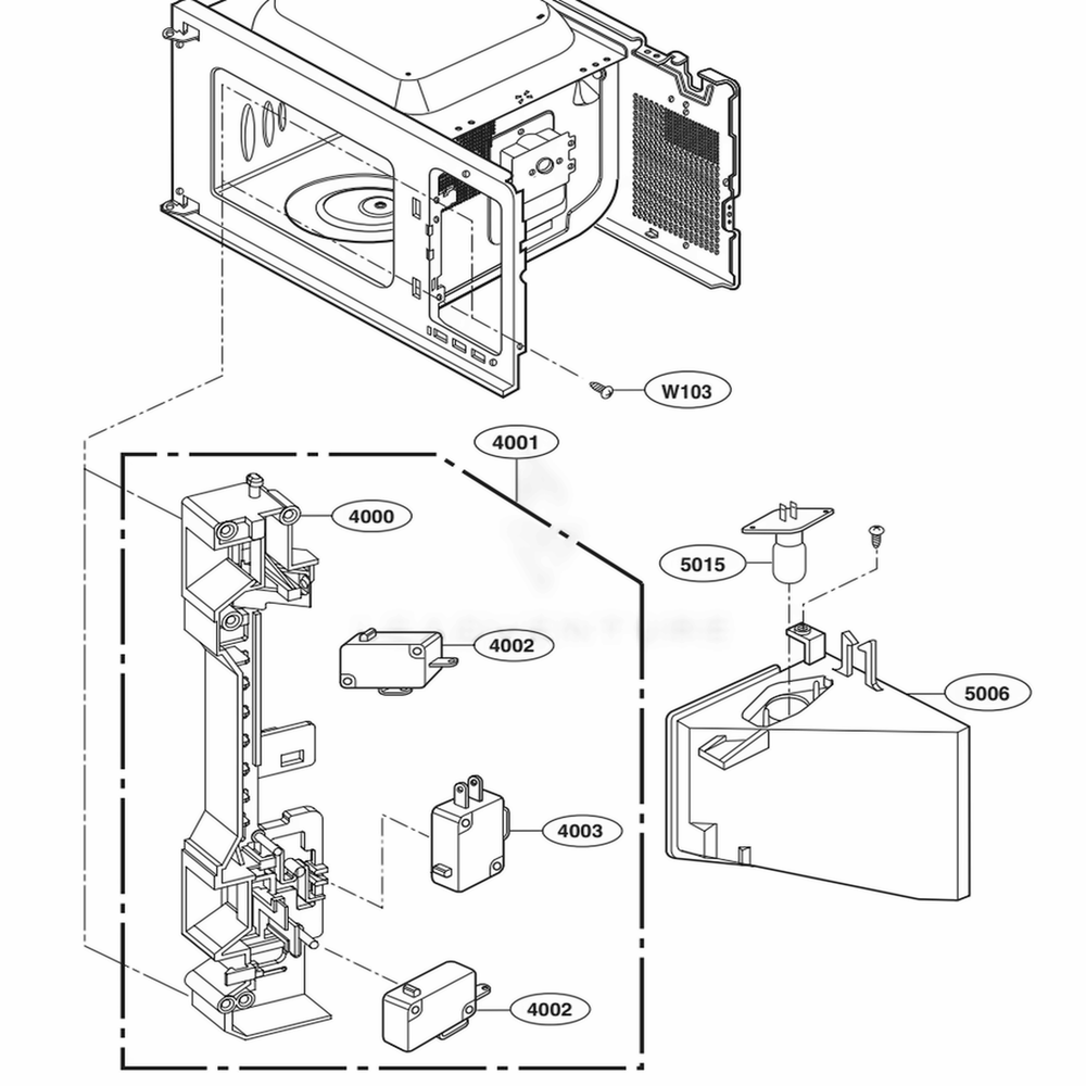 Latch Board Parts Diagram and Parts List for LCRT2010ST CS1EBBY LG Microwave