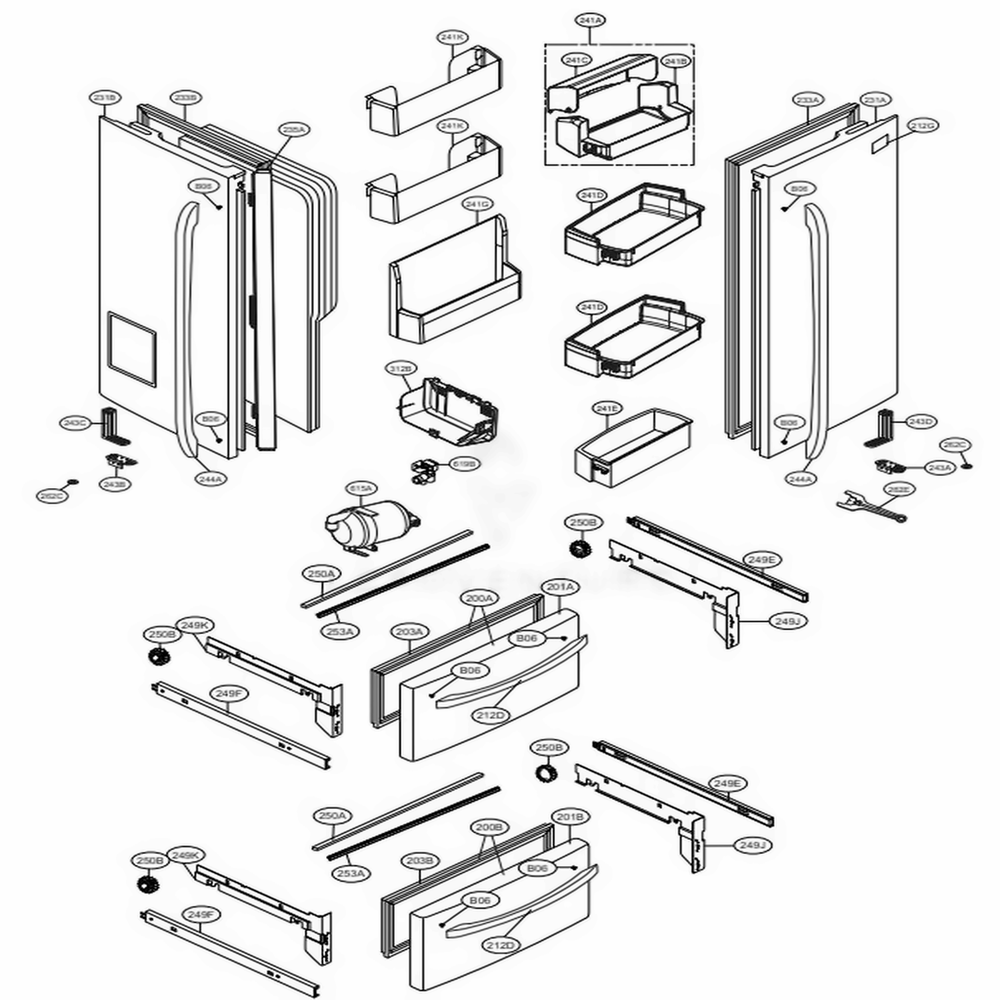Door Parts Diagram and Parts List for 71099 AWBCSE2 LG Refrigerator