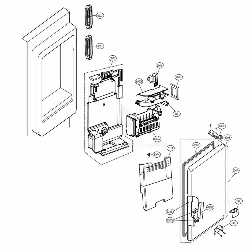 Ice Maker And Ice Bin Parts Diagram and Parts List for LFXS30726S ASTCNA3 LG Refrigerator