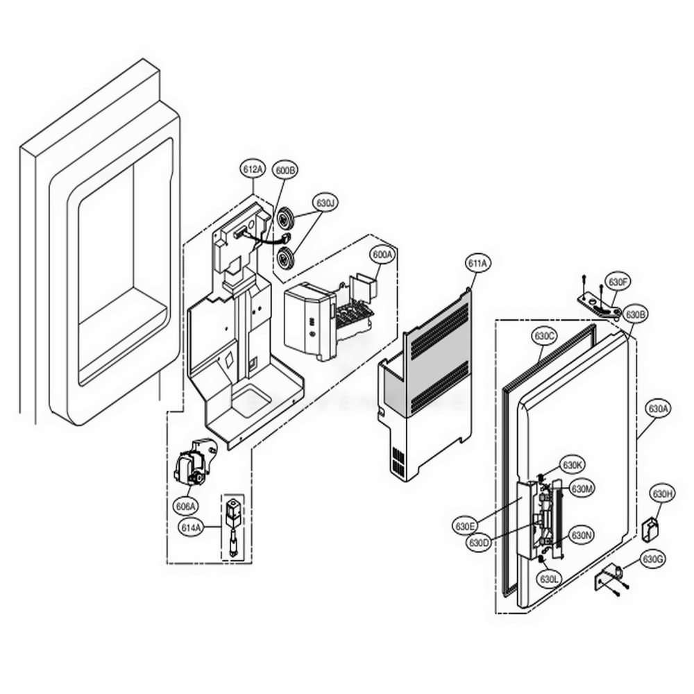 Ice Maker And Ice Bank Parts Diagram and Parts List for 79753 AST2SER LG Refrigerator