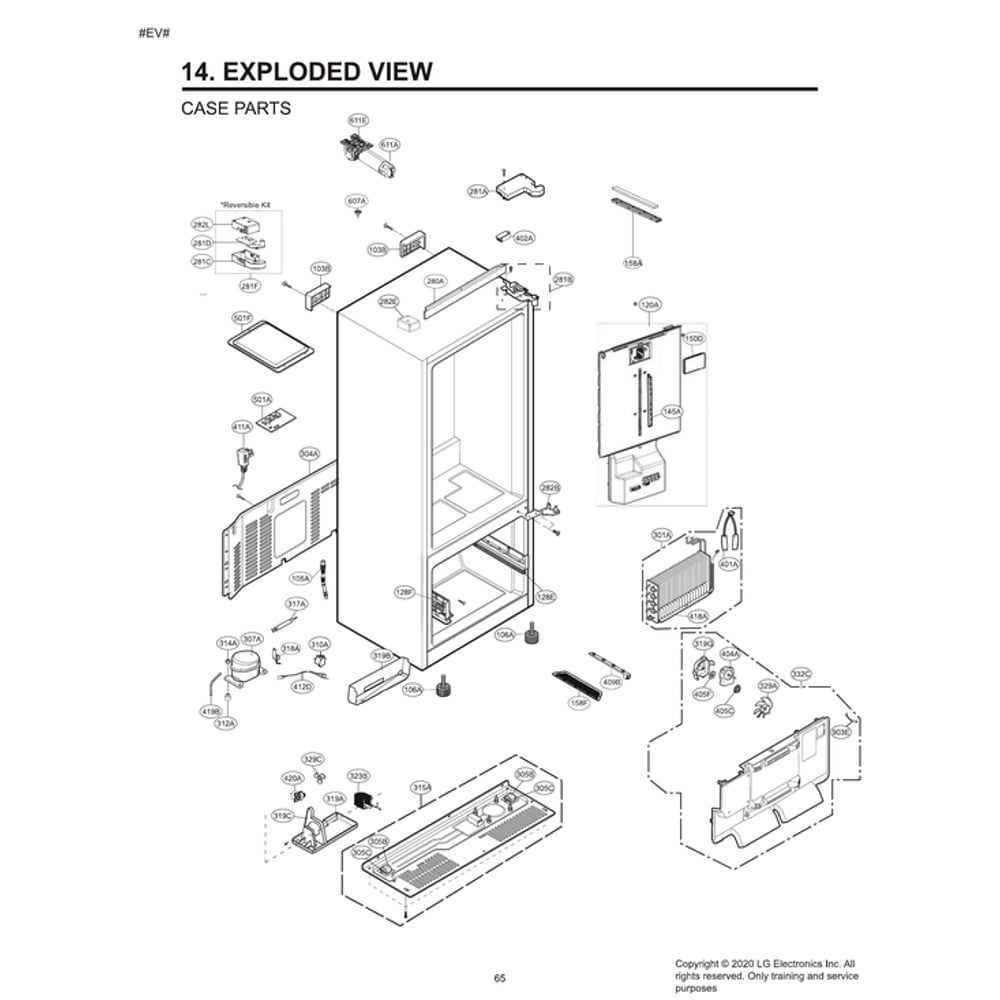 Case Parts Diagram and Parts List for LRDCS2603S  LG Refrigerator
