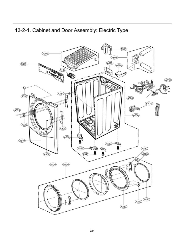 Cabinet And Door Assembly: Electric Type Diagram and Parts List for DLEX4200W 00 LG Dryer