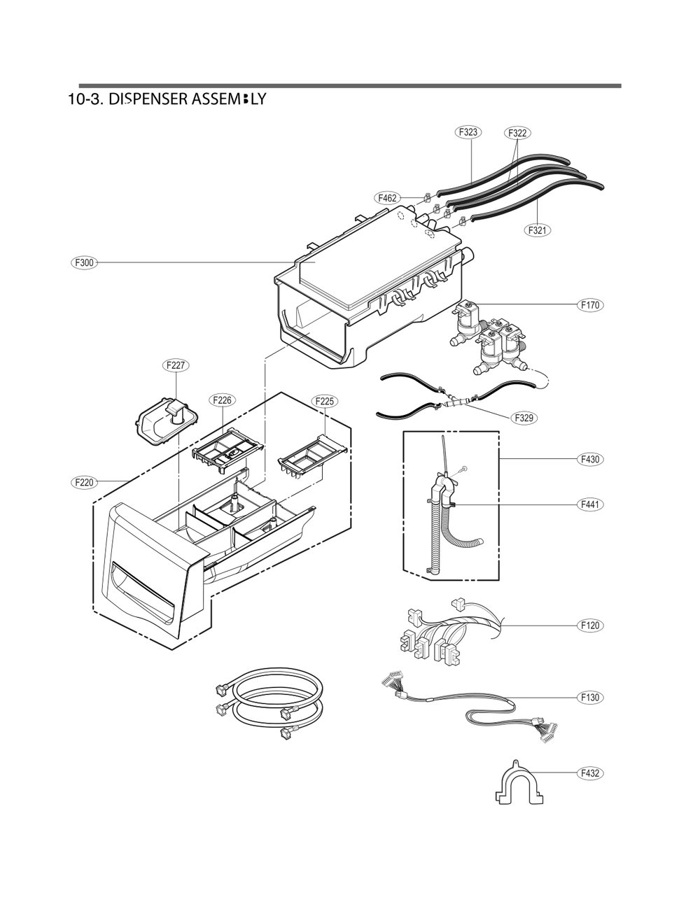 Dispenser Assem:ly Diagram and Parts List for FH4F3CDYP3 ABWEPEU LG Washer