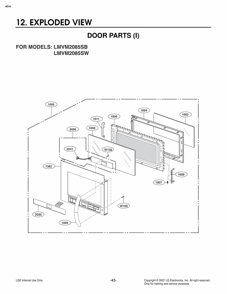 EXPLODED VIEW  DOOR PARTS I Diagram and Parts List for LMVM2085SB  LG Microwave