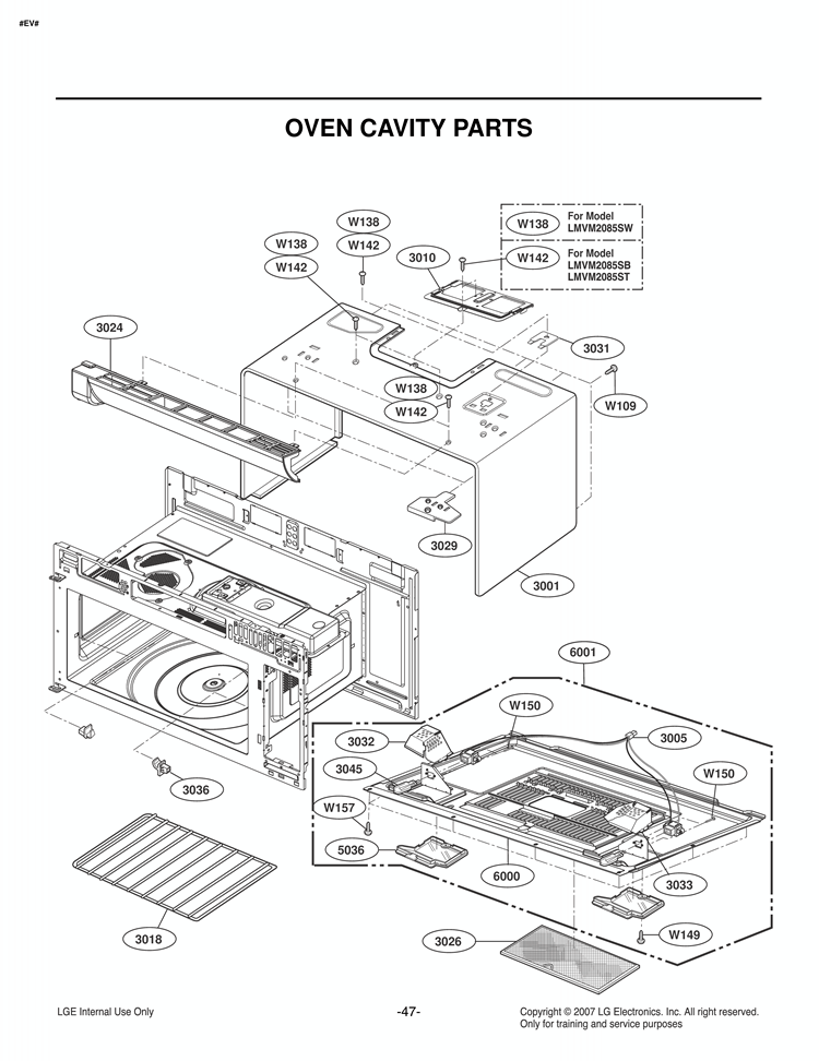OVEN CAVITY PARTS Diagram and Parts List for LMVM2085SB  LG Microwave