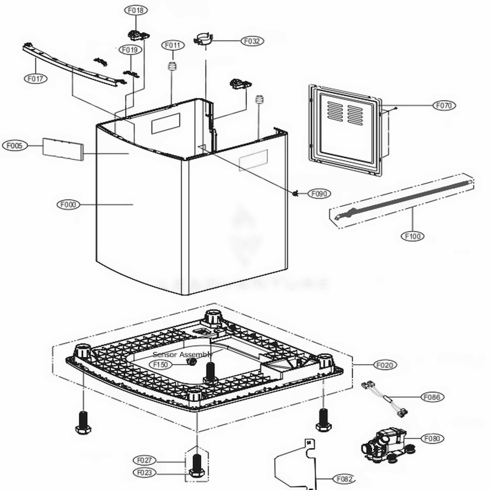 Outer Case Assembly Diagram and Parts List for 42652115 ABWEEUS LG Washer Dryer Combo