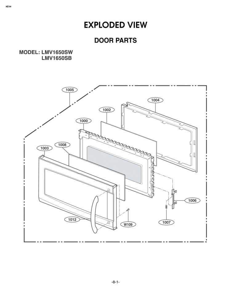 EXPLODED VIEW DOOR PARTS Diagram and Parts List for LMV1650SB  LG Microwave