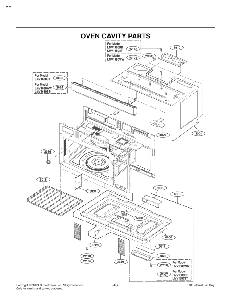 OVEN CAVITY PARTS Diagram and Parts List for LMV1680BB  LG Microwave