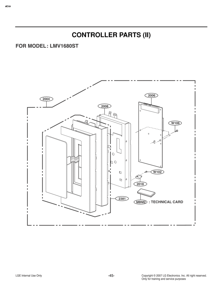 TECHNICAL CARD       CONTROLLER PARTS II Diagram and Parts List for LMV1680ST  LG Microwave
