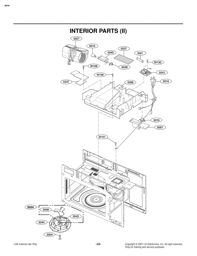 INTERIOR PARTS II Diagram and Parts List for LMV1680ST  LG Microwave