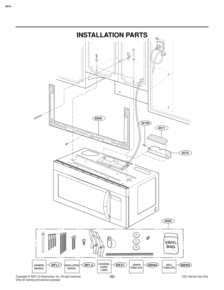 INSTALLATION PARTS Diagram and Parts List for LMV1680ST  LG Microwave