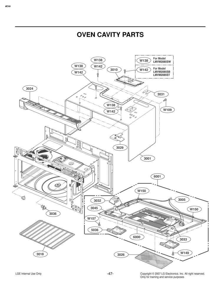 OVEN CAVITY PARTS Diagram and Parts List for LMVM2085ST  LG Microwave
