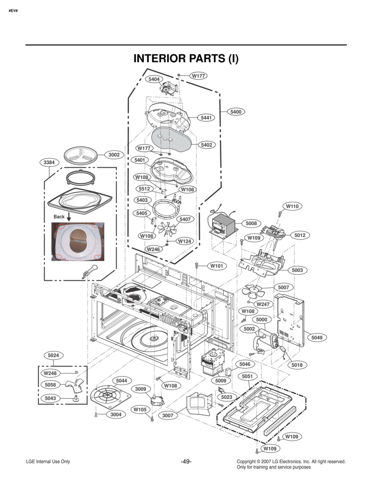 INTERIOR PARTS I  Back Diagram and Parts List for LMVM2085ST  LG Microwave