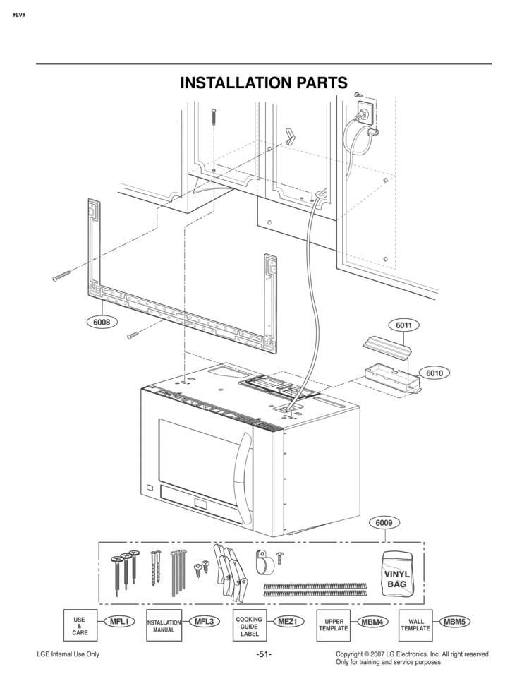 INSTALLATION PARTS USE & CARE       COOKING GUIDE Diagram and Parts List for LMVM2085ST  LG Microwave