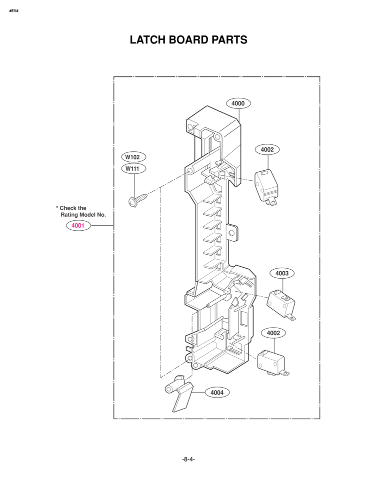 LATCH BOARD PARTS Diagram and Parts List for MV1501W MV1501W/01 LG Microwave