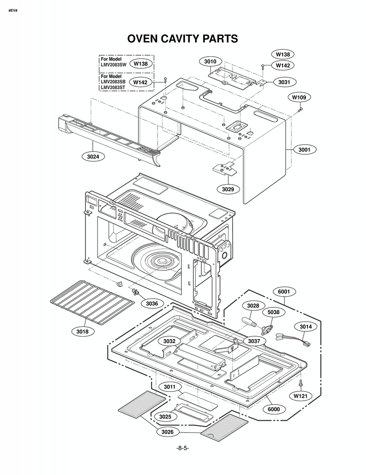 OVEN CAVITY PARTS Diagram and Parts List for LMV2083ST  LG Microwave
