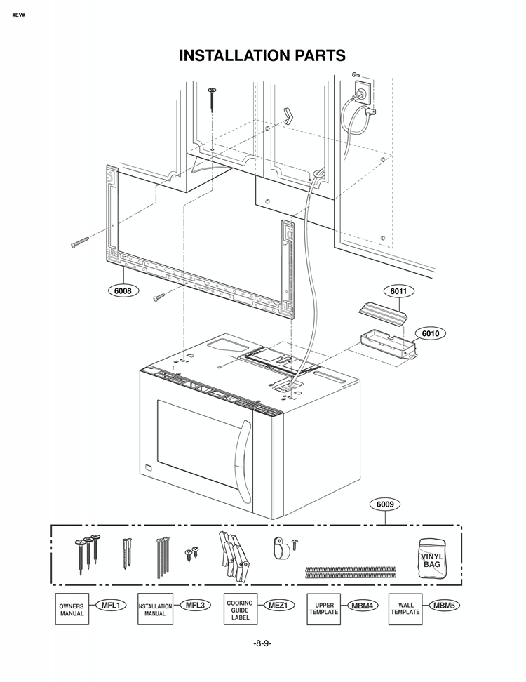 INSTALLATION PARTS Diagram and Parts List for LMV2083ST  LG Microwave