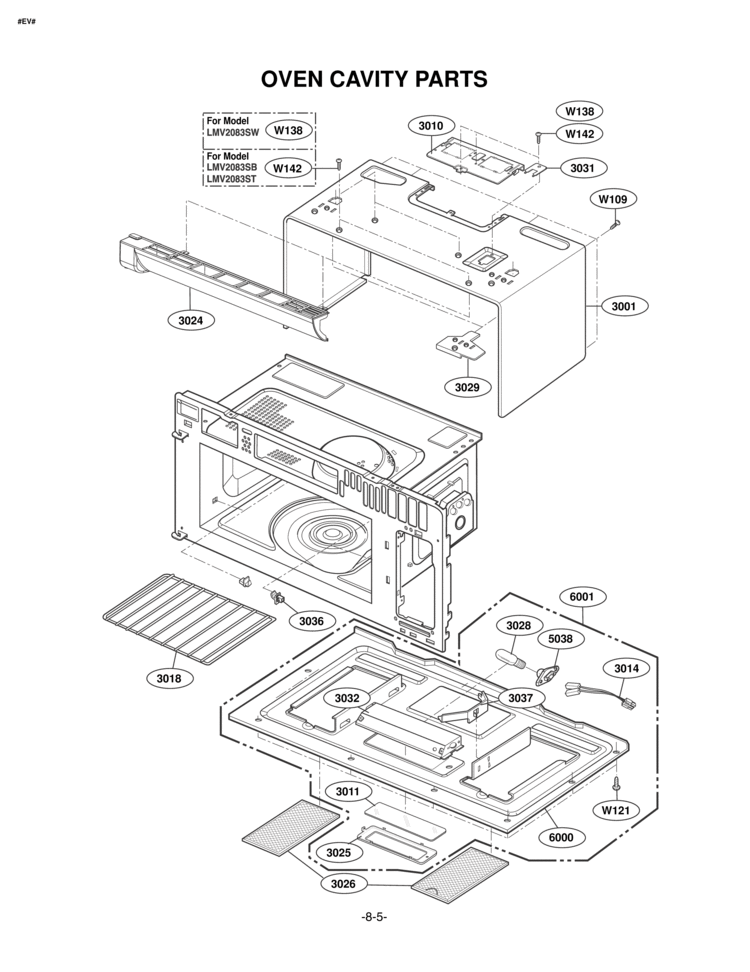 OVEN CAVITY PARTS Diagram and Parts List for LMV2083ST LMV2083ST/01 LG Microwave