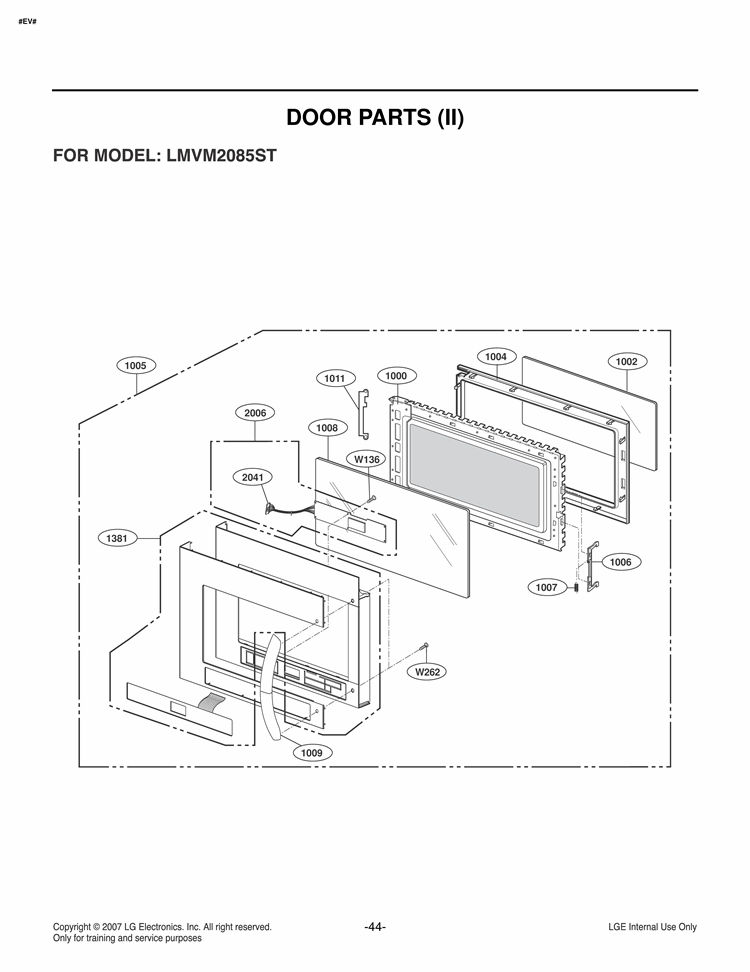 DOOR PARTS II Diagram and Parts List for LMVM2085ST LMVM2085ST/01 LG Microwave