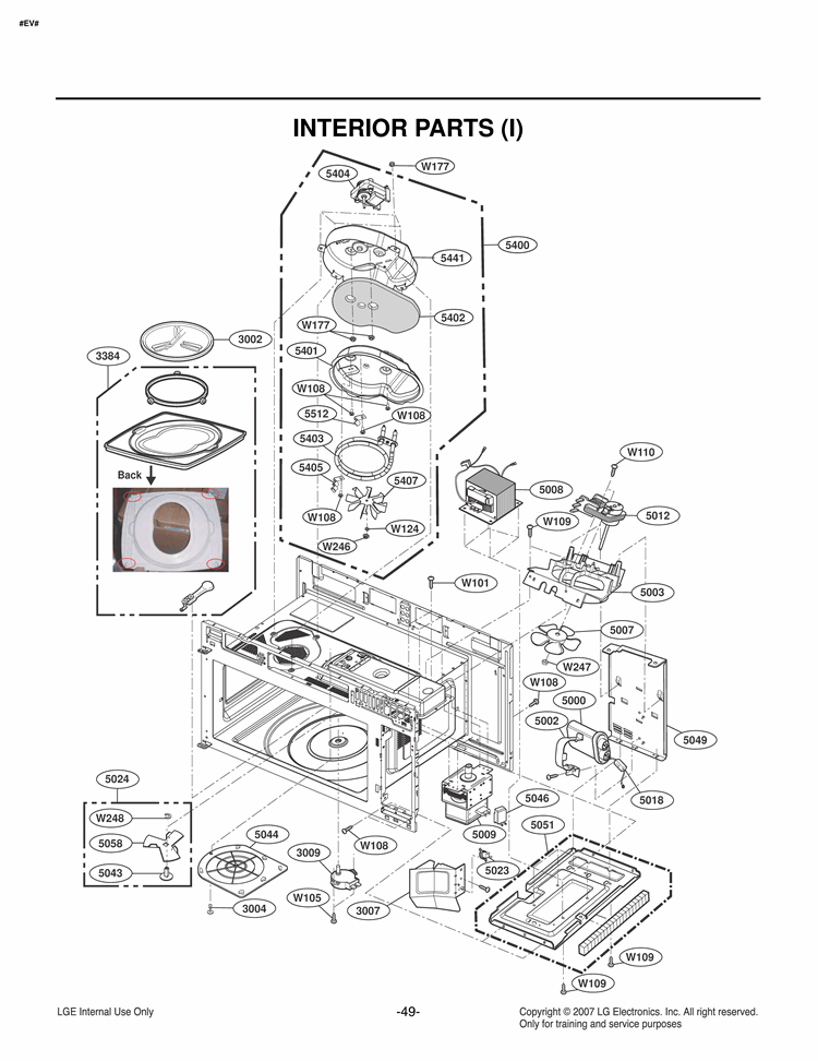 INTERIOR PARTS I  Back Diagram and Parts List for LMVM2085ST LMVM2085ST/01 LG Microwave