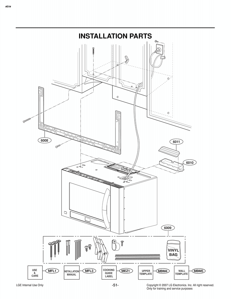 INSTALLATION PARTS USE & CARE       COOKING GUIDE Diagram and Parts List for LMVM2085ST LMVM2085ST/01 LG Microwave