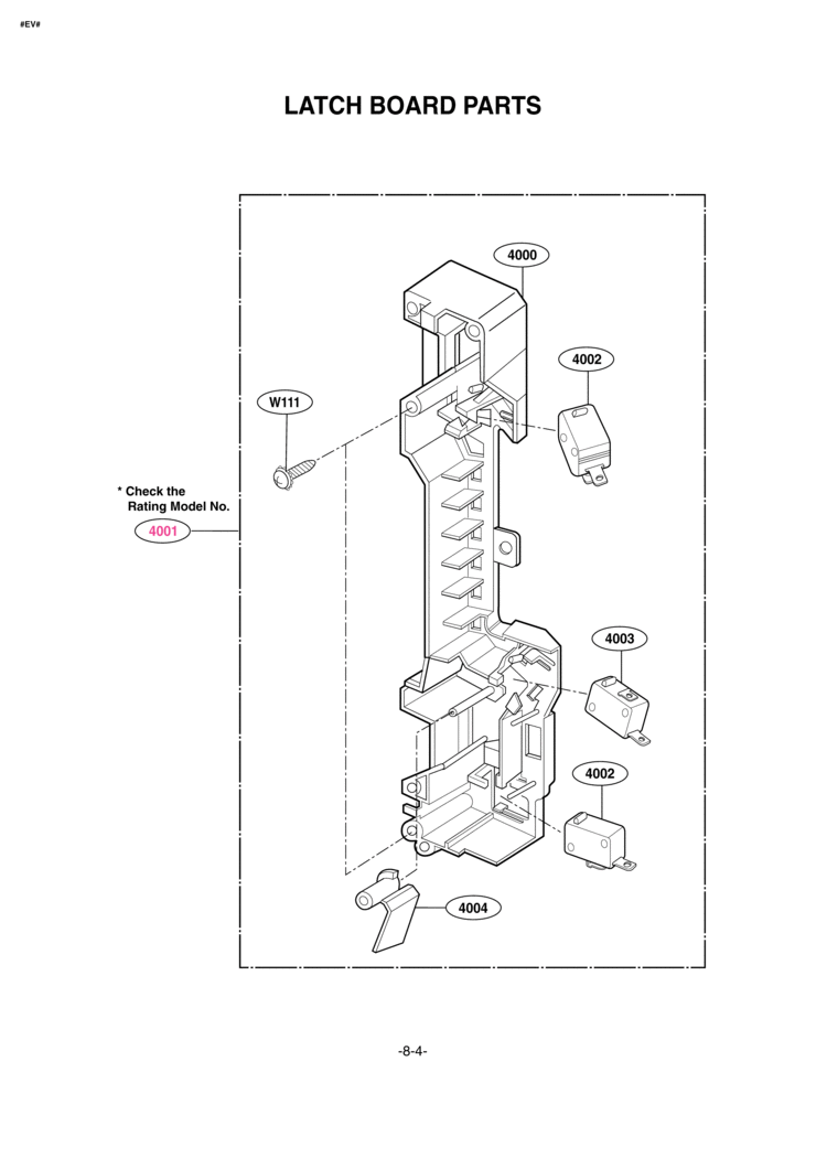LATCH BOARD PARTS Diagram and Parts List for MV1502B MV1502B/01 LG Microwave