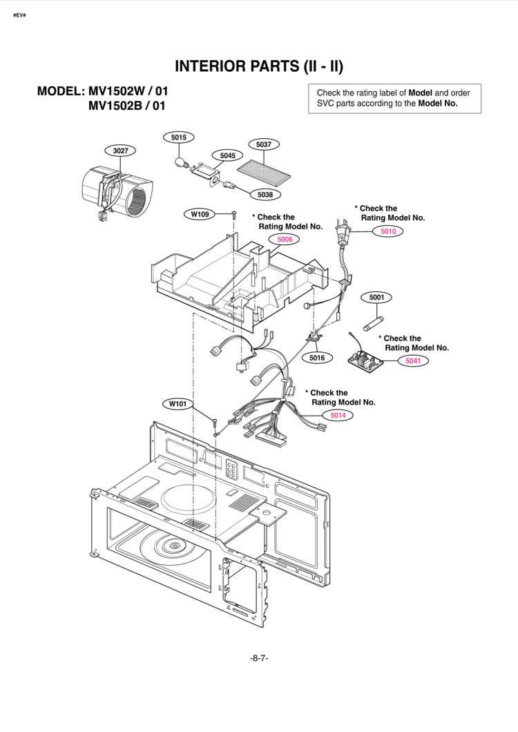 INTERIOR PARTS II  II Diagram and Parts List for MV1502B MV1502B/01 LG Microwave