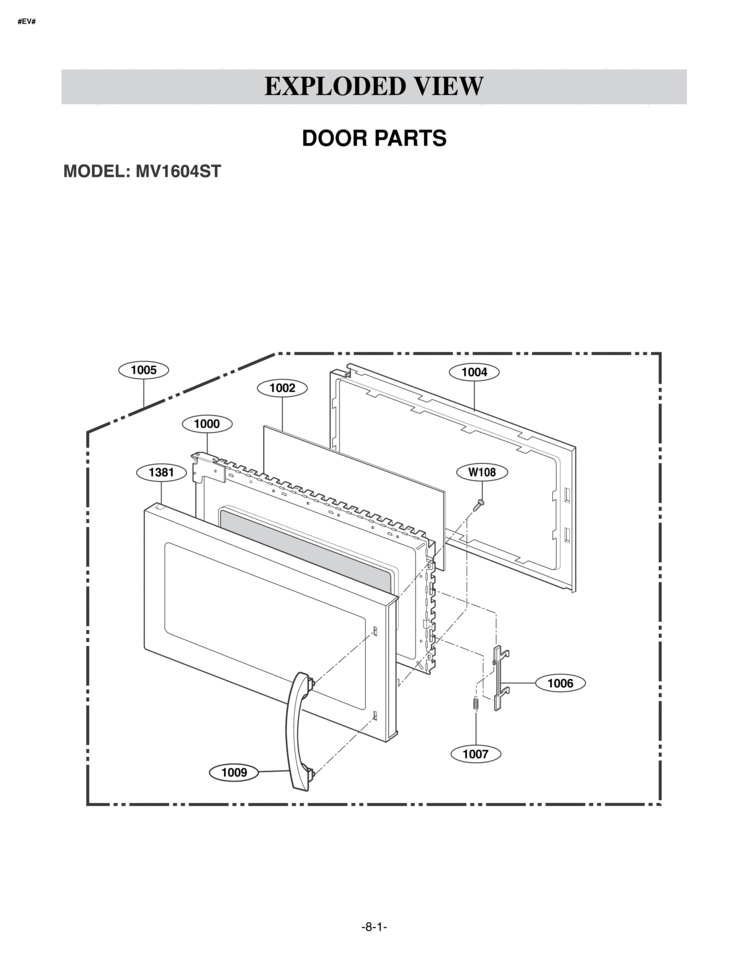 DOOR PARTS EXPLODED VIEW Diagram and Parts List for MV1604ST MV1604ST/01 LG Microwave