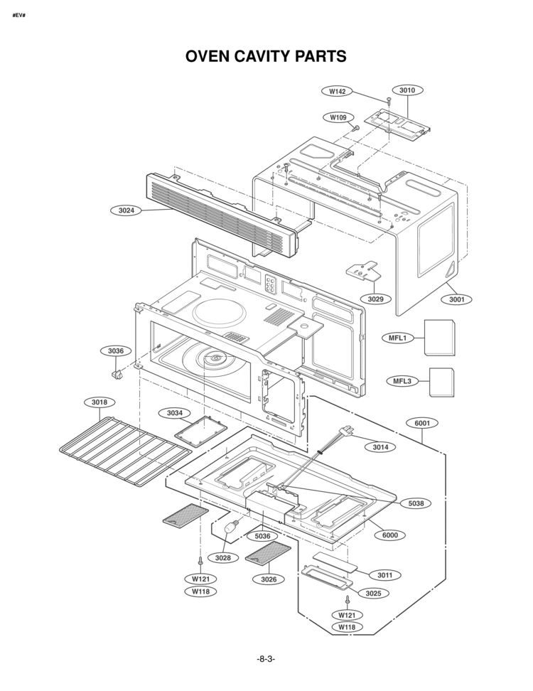 OVEN CAVITY PARTS Diagram and Parts List for MV1604ST MV1604ST/01 LG Microwave