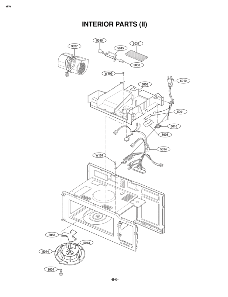 INTERIOR PARTS II Diagram and Parts List for MV1615W  LG Microwave
