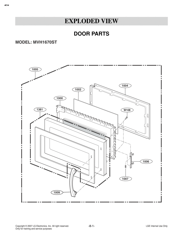 DOOR PARTS EXPLODED VIEW Diagram and Parts List for MVH1670ST  LG Microwave