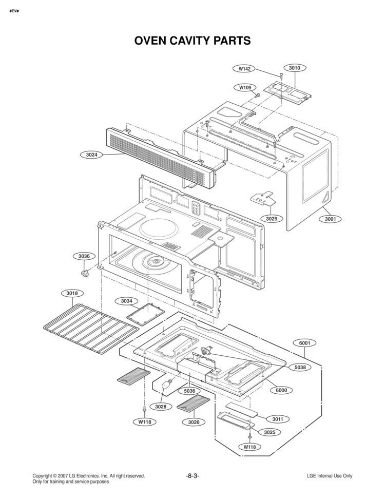OVEN CAVITY PARTS Diagram and Parts List for MVH1670ST  LG Microwave