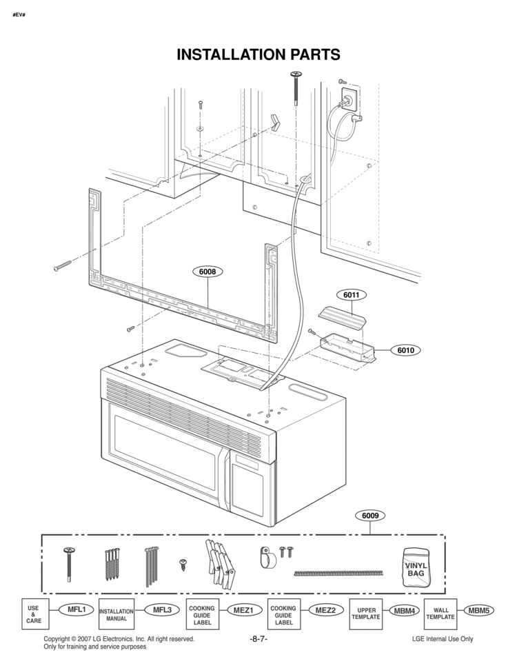 INSTALLATION PARTS Diagram and Parts List for MVH1670ST  LG Microwave