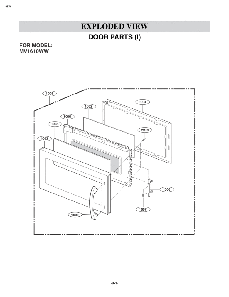 DOOR PARTS I  EXPLODED VIEW Diagram and Parts List for MV1610WW  LG Microwave