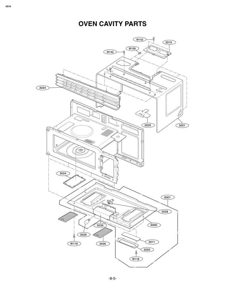 OVEN CAVITY PARTS Diagram and Parts List for MV1610WW  LG Microwave