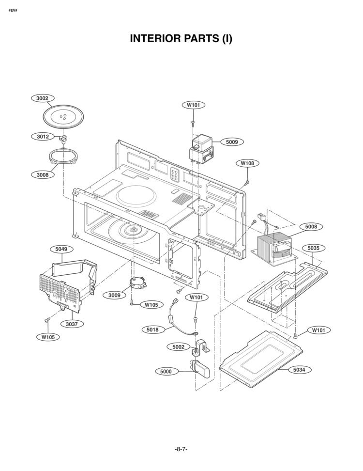INTERIOR PARTS I Diagram and Parts List for MV1610WW  LG Microwave